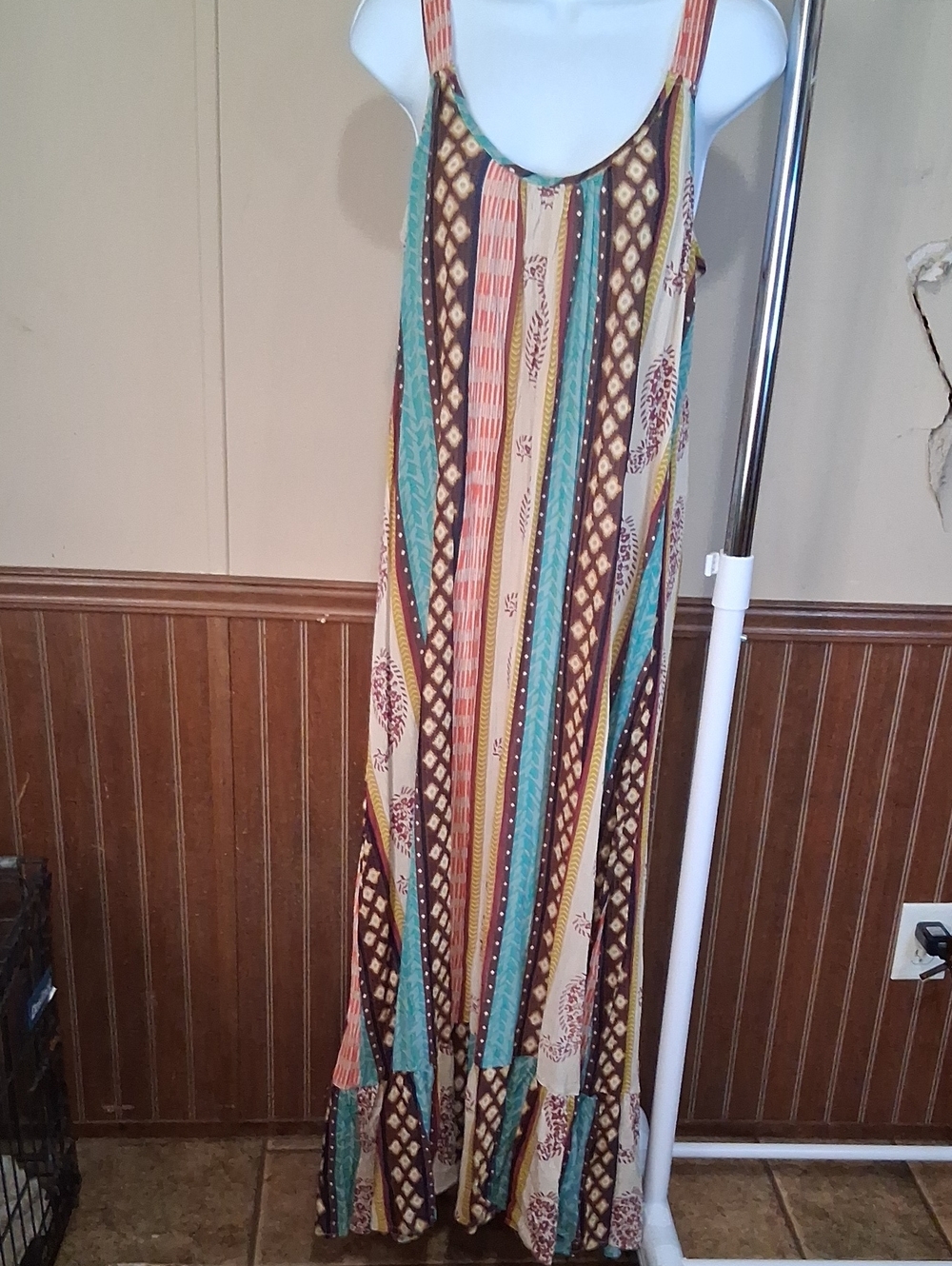 Bohemian NWT Stripe Maxi Dress in Brown and Teal